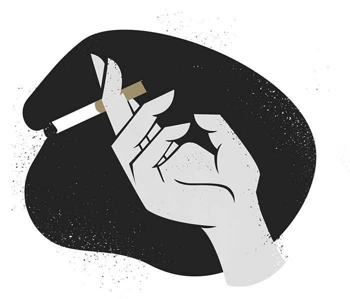 hand to skeleton holding cigarette